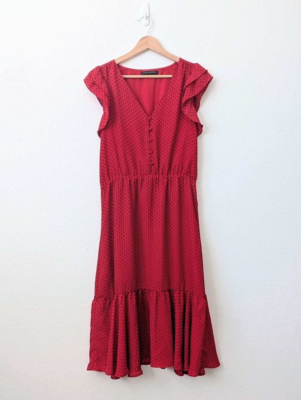 Banana Republic Factory Red and Navy Polka Dot Midi Dress Size 8